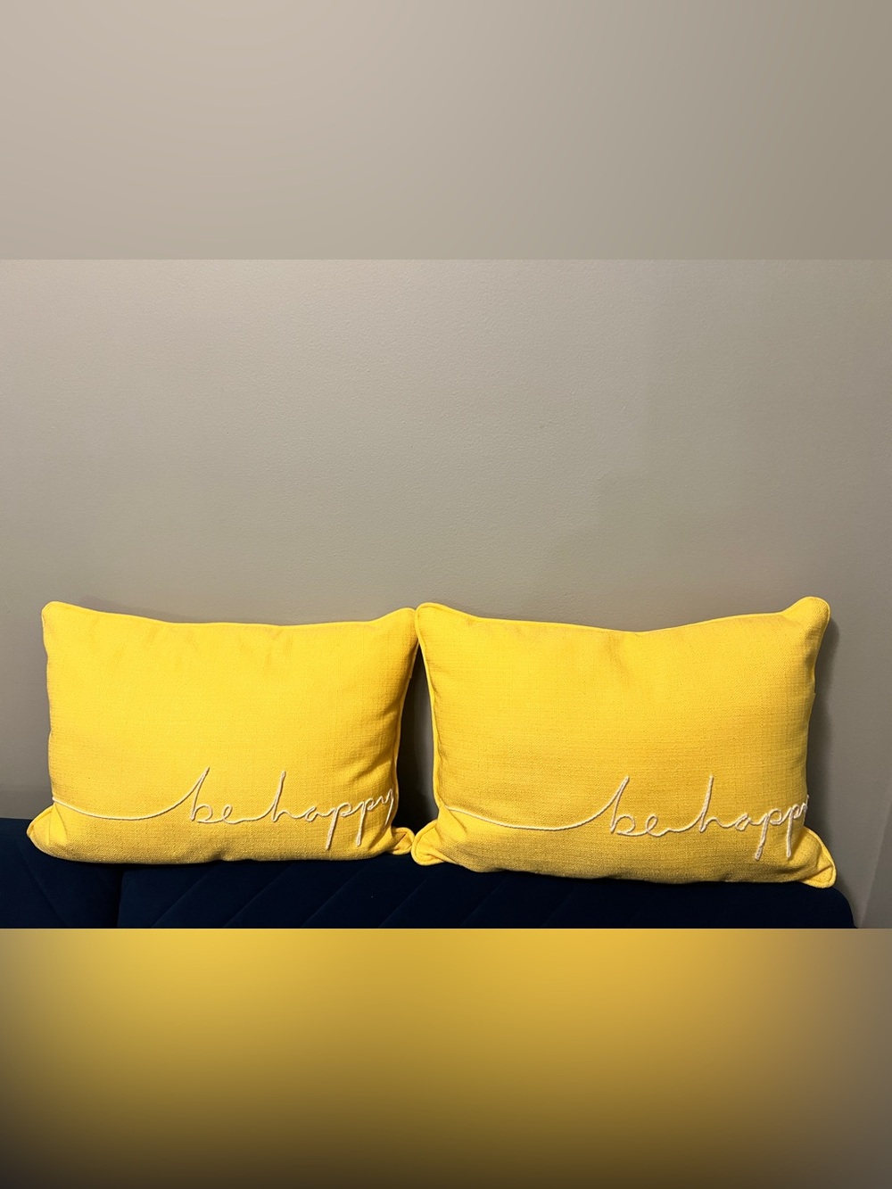 Be Happy Yellow Decorative Throw Pillow Pair